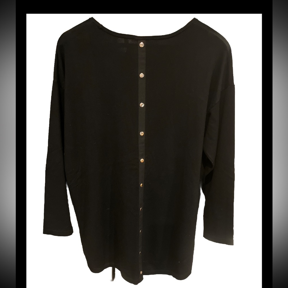 Soft Surroundings Black Tunic Knit Sweater Round Hem SER65 Back Center studs 1X